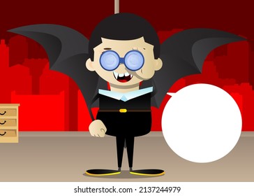 Kid dressed for Halloween looking through binoculars. Vector cartoon character illustration of kids ready to Trick or Treat.