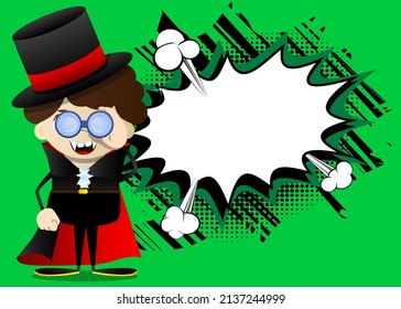 Kid dressed for Halloween looking through binoculars. Vector cartoon character illustration of kids ready to Trick or Treat.