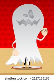 Kid dressed for Halloween making power to the people fist gesture. Vector cartoon character illustration of kids ready to Trick or Treat.