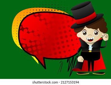 Kid dressed for Halloween making power to the people fist gesture. Vector cartoon character illustration of kids ready to Trick or Treat.