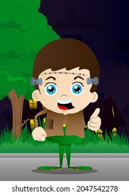 Kid dressed for Halloween making thumbs up sign. Vector cartoon character illustration of kids ready to Trick or Treat.