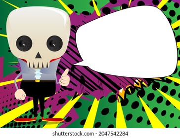 Kid dressed for Halloween making thumbs up sign. Vector cartoon character illustration of kids ready to Trick or Treat.