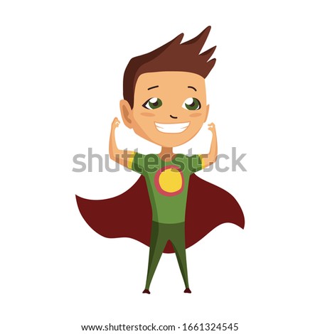 Kid Dressed as Superhero. Cute superhero kid in
