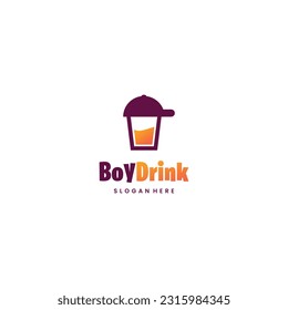 kid drink logo design modern concept, a glass of juice combine with boy cap logo template