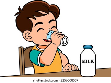 kid drinks milk vector illustration isolated on white background