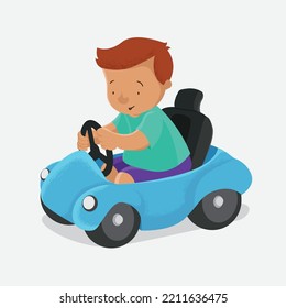 kid driving a toy car