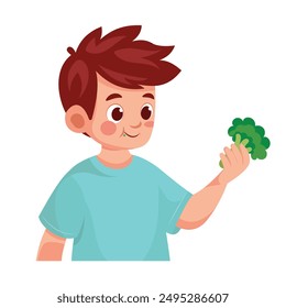 kid eat broccoli vector illustration isolated white background