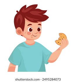 Ilustración vectorial aislada de la torta del niño come galletas