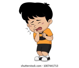 Kid eat a lot of sweets cause tooth decay.Vector and illustration.