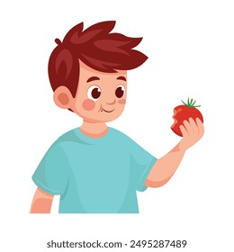 Kid Eat Tomaten-Vektorillustration isolierter weißer Hintergrund