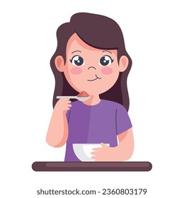 kid eating in a bowl isolated icon