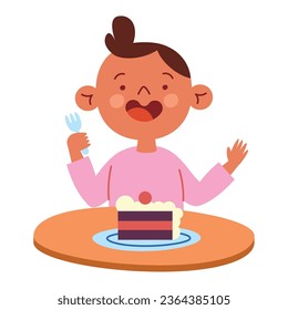 kid eating cake vector isolated