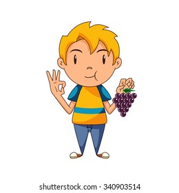 Kid eating grapes, vector illustration svg