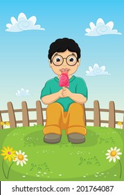 Kid Eating Ice cream Vector Illustration