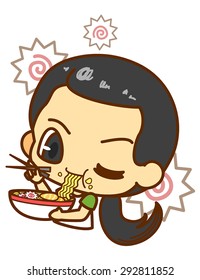 kid eating noodles
