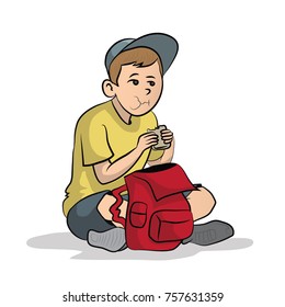 Kid eating a sandwich