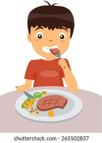 Kid Eating Steak