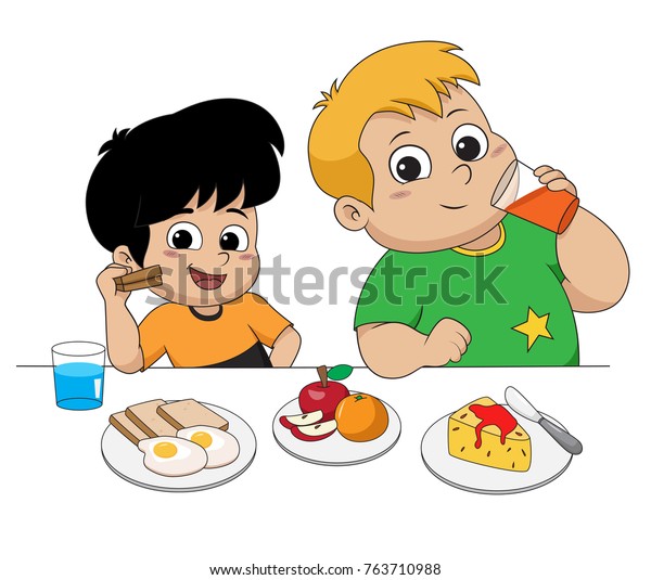 Kid Eating Talking Friendsvector Illustration Stock Vector (Royalty ...