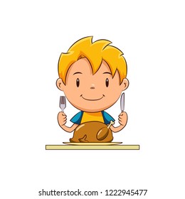Kid eating turkey