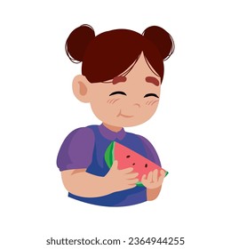 kid eating watermelon fruit isolated icon