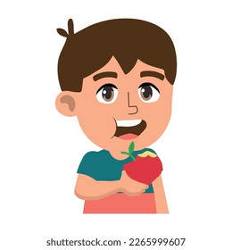 kid eats a red Apple with a good appetite.