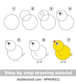 Kid education and gaming - the drawing tutorial for preschool children with easy educational kid game level, the funny drawing school. How to draw funny Chicken.