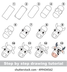 Kid education and gaming - the drawing tutorial for preschool children with easy educational kid game level, the funny drawing school. How to draw Cow head.