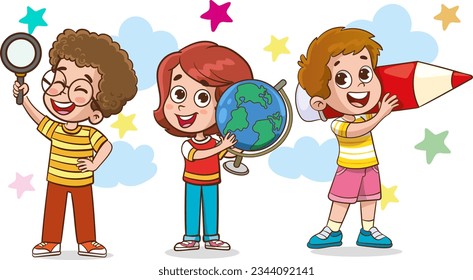kid education vector illustration design.vector illustrations of cute kids with colored pencils