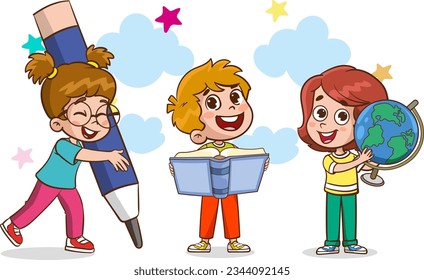 diseño de ilustraciones vectoriales de educación infantil.ilustraciones vectoriales de niños lindos con lápices de colores