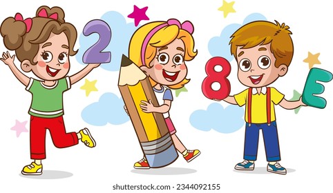 diseño de ilustraciones vectoriales de educación infantil.ilustraciones vectoriales de niños lindos con lápices de colores