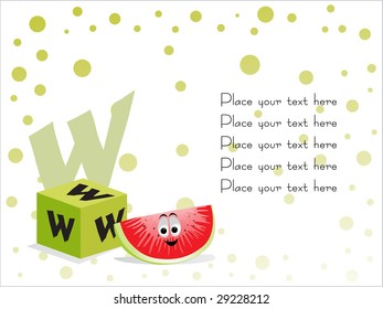 kid education vector, w for watermelon