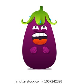 Kid eggplant character. Vector illustration for recipe, menu, cook book, advertising. Cartoon funny cute vegetable