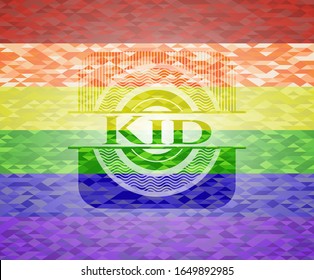 Símbolo infantil sobre fondo de mosaico con los colores de la bandera LGBT