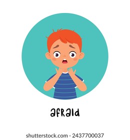 Kid Emotion with Afraid Boy Character in Round Shape Show Face Expression Vector Illustration
