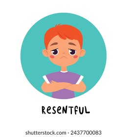 Kid Emotion mit nachtragenden Jungen-Charakter in runder Form Gesichtsausdruck anzeigen Vektor-Illustration