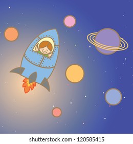 kid enjoy space ship