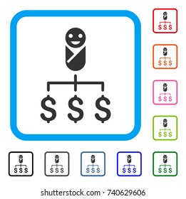 Kid Expenses icon. Flat gray pictogram symbol in a light blue rounded squared frame. Black, gray, green, blue, red, orange color versions of Kid Expenses vector. Designed for web and app interfaces.