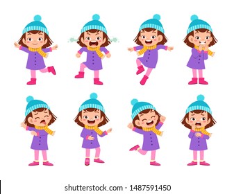 kid expressions wear autumn winter clothing vector