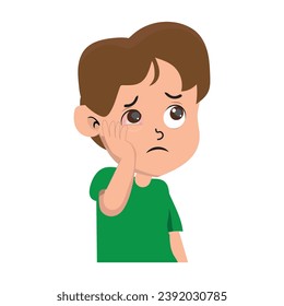 kid with eye pain in flat design. Sore eye concept vector illustration.