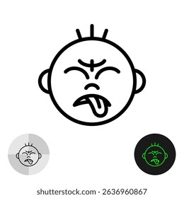 Kid face with bitter taste emotion simple black line icon. Baby reaction to a bad taste in the mouth symbol. Disgusting sense smile sign