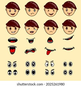 Kid face mouth and eyes set isolated vector. child expression set eye and mouth. kids emoji emoticon smiley