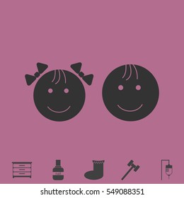 Kid faces icon flat. Simple vector grey pictogram and bonus symbol