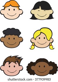 Kid Faces - Set - Vector Illustration
