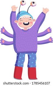 Kid in a fancy dress of an alien vector illustration