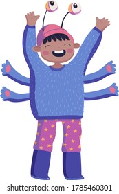 Kid in a fancy dress of an alien vector illustration