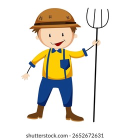 Kid farmer with pitchfork vector
