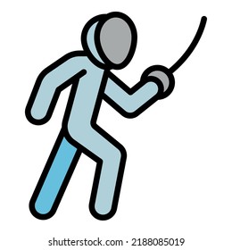 Kid Fencer Icon Outline Vector. Fencing Sport. Rapier Athlete