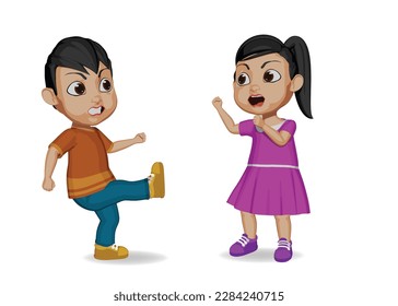 kid fighting with friend illustration