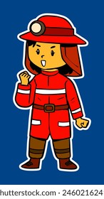 Kid Firefighter Cartoon Sticker Illustration