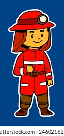 Kid Firefighter Cartoon Sticker Illustration